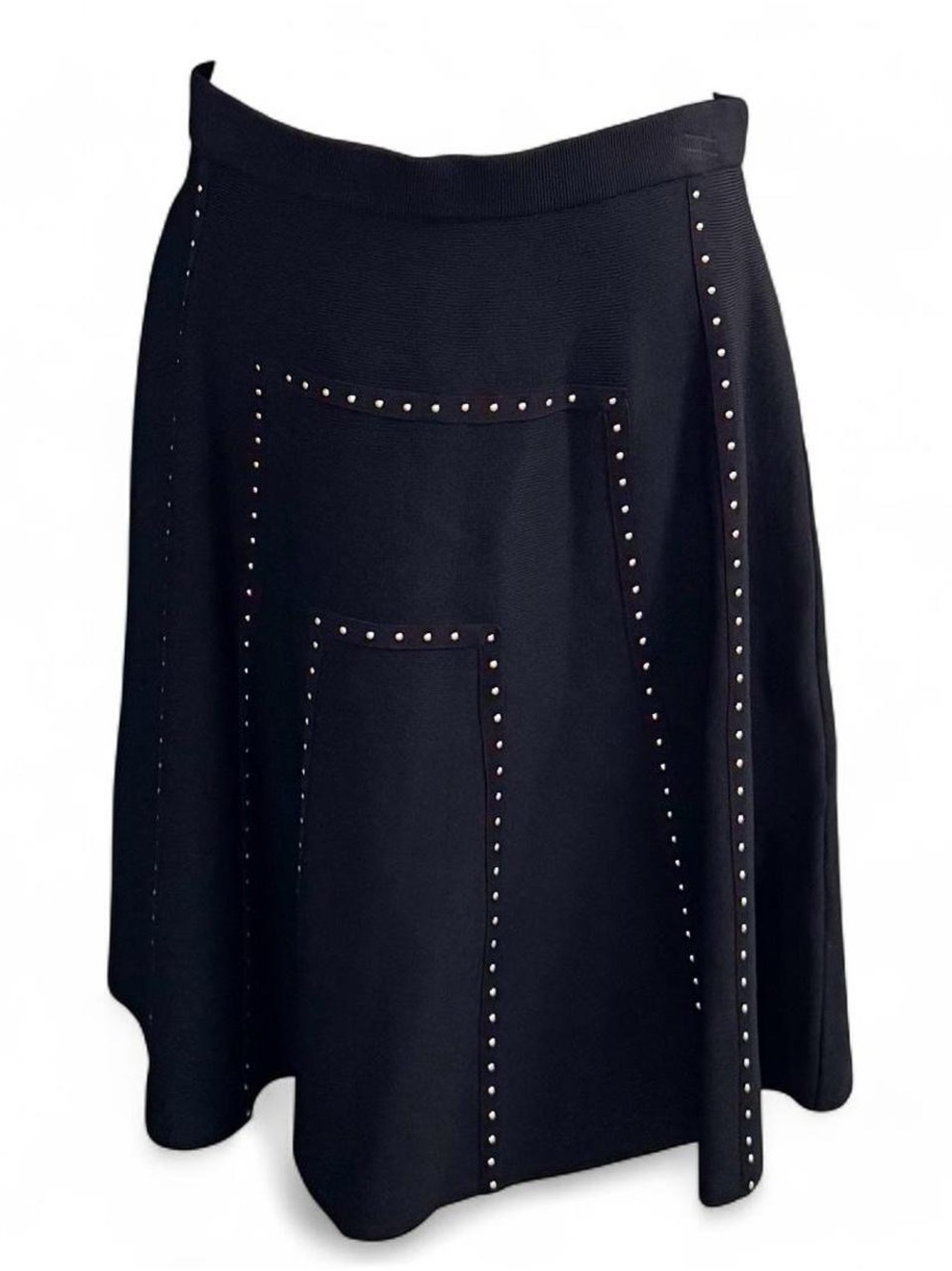 Premise Black Studded Midi Skirt Size Large Elegant A-Line